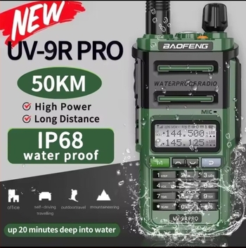 Baofeng UV-9R Pro Walkie-Talkie — Încărcare Directă Type-C, IP68 Rezistent la apă, Domeniu de frecvențe 136-174/400-520 MHz, Putere RF 18, 199 Canale