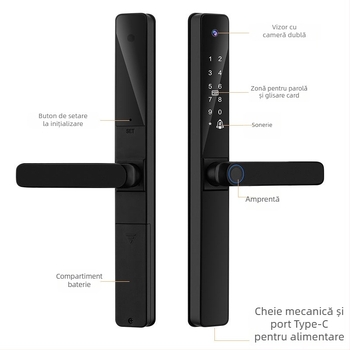 Lacăt inteligent Hua Yili X2M, din aliaj de aluminiu, rezistent la apă, cu acces prin card, amprentă și parolă, compatibil cu aplicație pentru casă/apartament