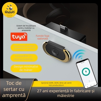 Încuietoare cu amprentă pentru sertar, cu mâner, model F182, din aliaj zinc-aluminiu, marcă Qidots, potrivită pentru garderobă, sertare, dulap pentru încălțăminte, dulap de fișiere, locker, sală de sport