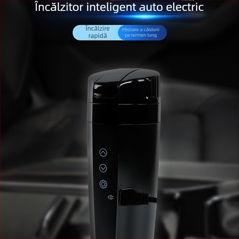 Cană electrică de încălzire pentru mașină, universală 12V–24V, 80W, CS-008, din oțel inoxidabil și plastic