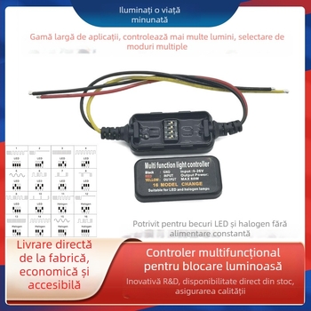 Modul de control electric auto — upgrade de 16 funcții pentru lumina de frână cu strob și breathing warning light, model LF-CON, corp ABS, dimensiuni 105×95×30 mm, putere maximă 80W