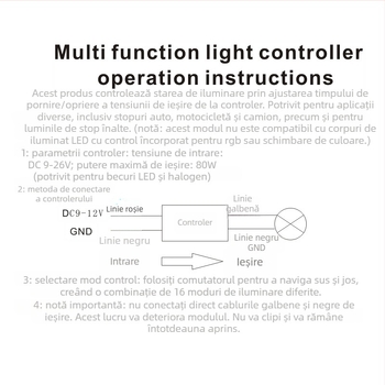Modul de control electric auto — upgrade de 16 funcții pentru lumina de frână cu strob și breathing warning light, model LF-CON, corp ABS, dimensiuni 105×95×30 mm, putere maximă 80W