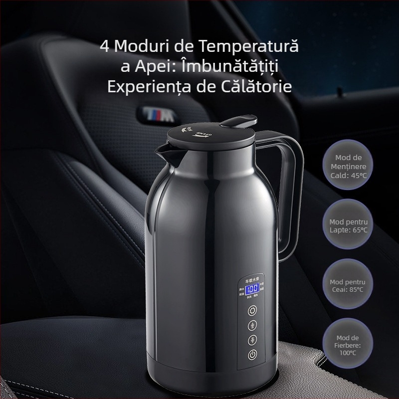 Ceainic electric pentru mașină, 1.1 L capacitate, interior din oțel inoxidabil, 12V/24V, putere reglabilă, model Xf-h13a