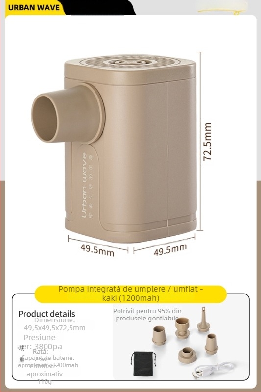 Pompa electrică de aer pentru camping în aer liber, cu funcție de umflare și dezumflare - portabilă pentru saltea de aer, cort, canapea și inel de înot, multifuncțională (Saltea de aer; Material țesut compozit; Greutate: Alte; Greutate maximă: Alte)