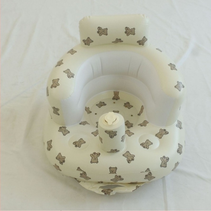 Fotoliu gonflabil de învățare pentru bebeluși, PVC ecologic, cap de ursuleț, grosime PVC 0.28 mm