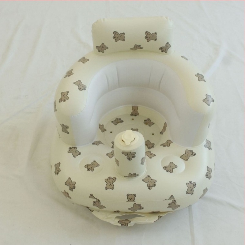 Fotoliu gonflabil de învățare pentru bebeluși, PVC ecologic, cap de ursuleț, grosime PVC 0.28 mm