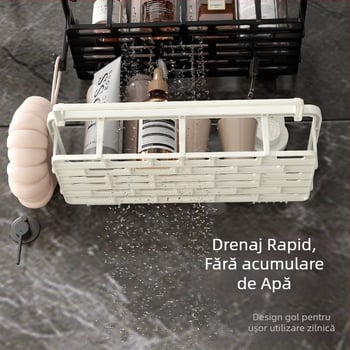 Raft de prosoape montat pe perete cu ventuză, fără găuri, pentru baie, din plastic HL-058