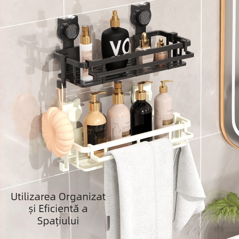 Raft de prosoape montat pe perete cu ventuză, fără găuri, pentru baie, din plastic HL-058