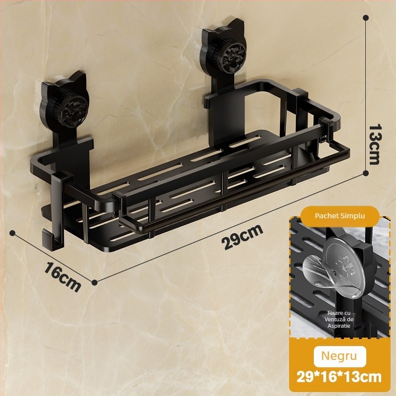 Raft de prosoape montat pe perete cu ventuză, fără găuri, pentru baie, din plastic HL-058