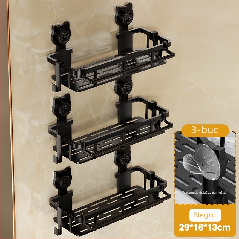 Raft de prosoape montat pe perete cu ventuză, fără găuri, pentru baie, din plastic HL-058