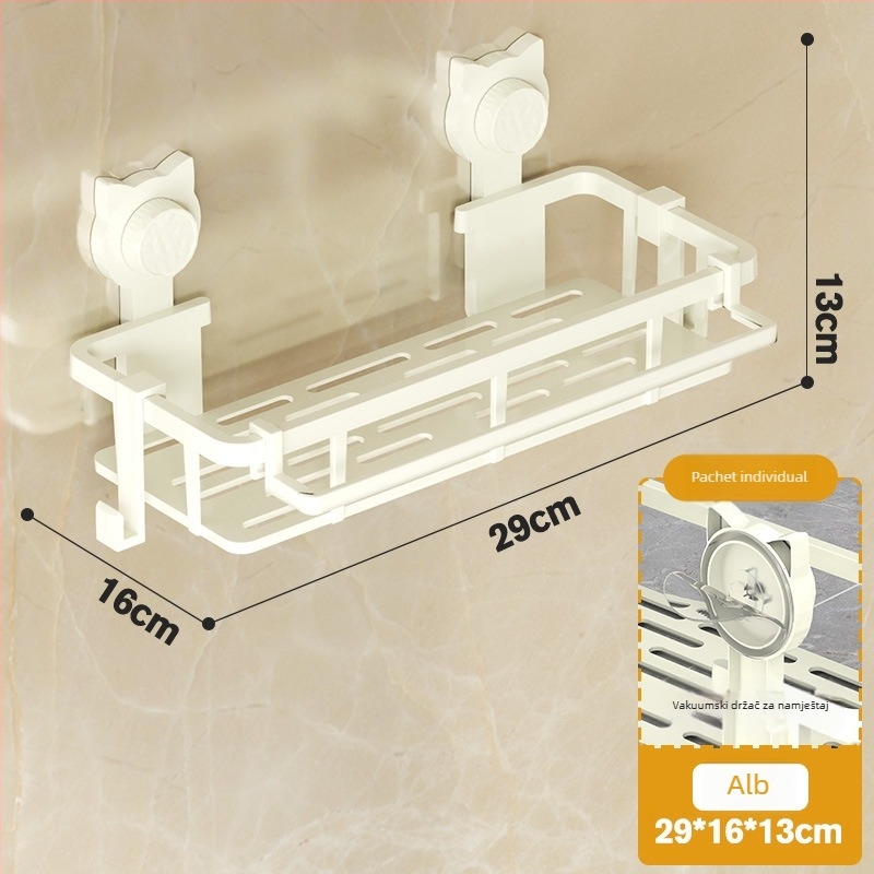 Raft de prosoape montat pe perete cu ventuză, fără găuri, pentru baie, din plastic HL-058