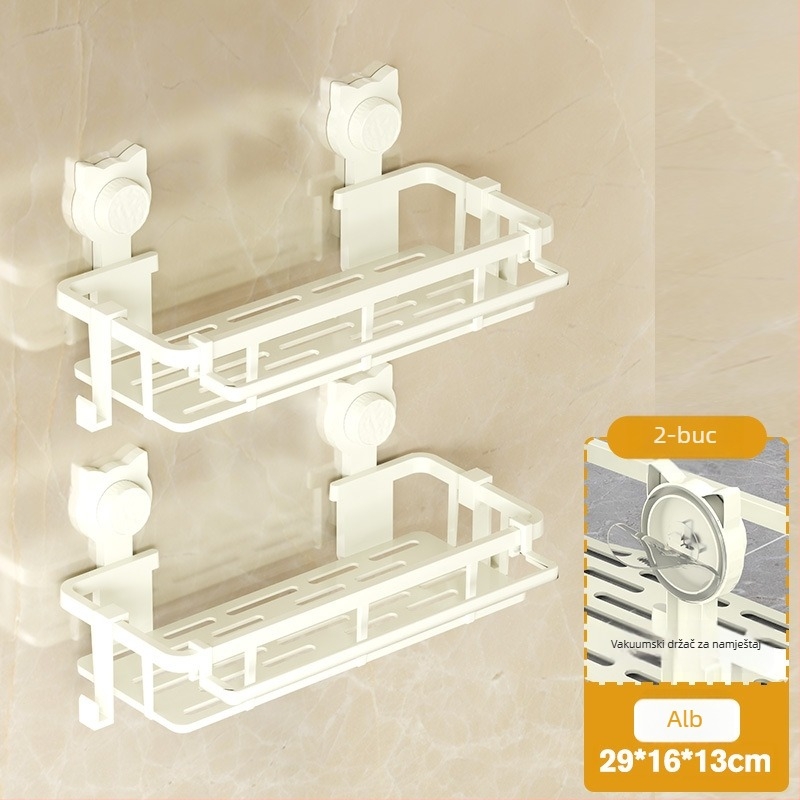 Raft de prosoape montat pe perete cu ventuză, fără găuri, pentru baie, din plastic HL-058