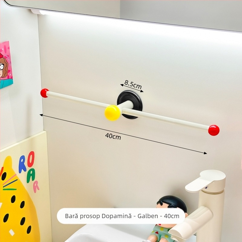 Suport de prosoape montat pe perete pentru baie, montaj fără găuri, ABS/PP material, poliță de depozitare