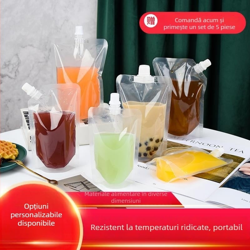 Pungă de băuturi de unică folosință cu duză cu gură înclinată pentru ceai cu lapte, lapte de soia și jeleu — producție zilnică 500.000; marcă Cantonese