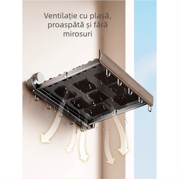 Raft de prosoape cu ventuză, retractabil, pentru baie, montaj fără găuri, din aliaj de aluminiu și ABS