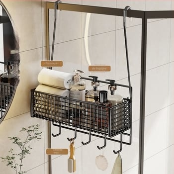 Raft de baie din oțel, suspensibil — coș de depozitare pentru produse de igienă și prosoape, stil modern minimalist, un singur nivel, marca Evesigar/Isijia, model 2276229255900792192