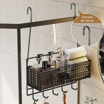 Raft de baie din oțel, suspensibil — coș de depozitare pentru produse de igienă și prosoape, stil modern minimalist, un singur nivel, marca Evesigar/Isijia, model 2276229255900792192