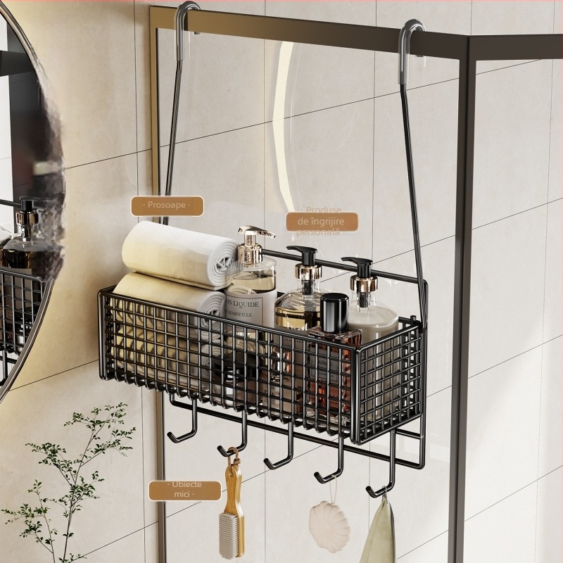 Raft de baie din oțel, suspensibil — coș de depozitare pentru produse de igienă și prosoape, stil modern minimalist, un singur nivel, marca Evesigar/Isijia, model 2276229255900792192