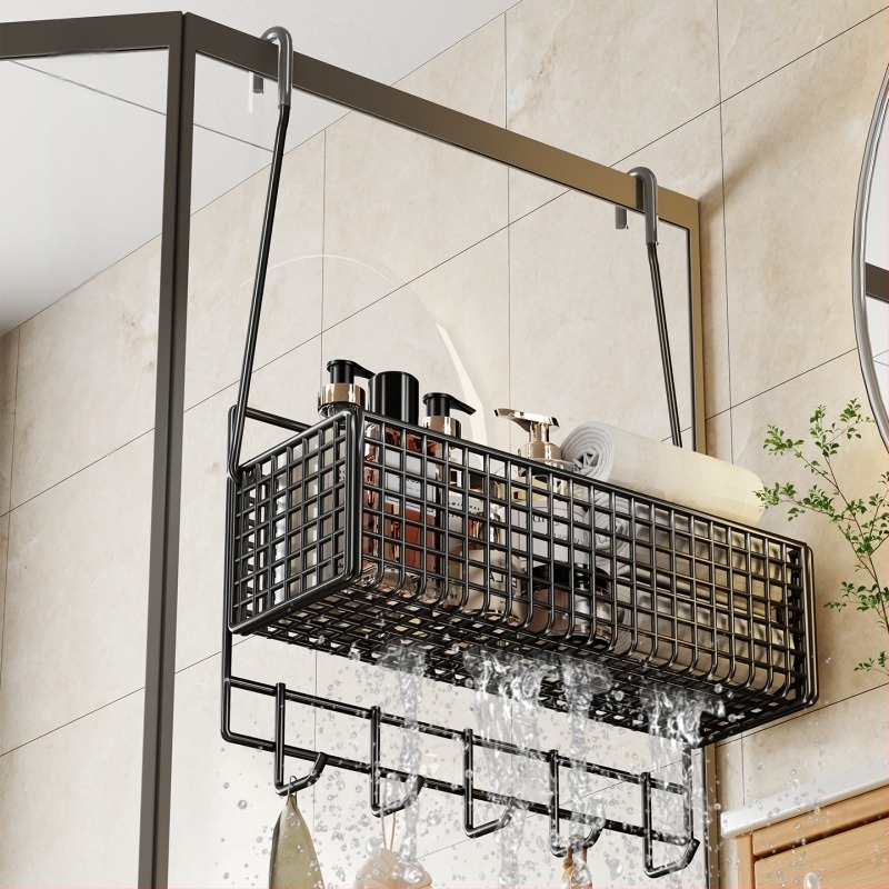 Raft de baie din oțel, suspensibil — coș de depozitare pentru produse de igienă și prosoape, stil modern minimalist, un singur nivel, marca Evesigar/Isijia, model 2276229255900792192