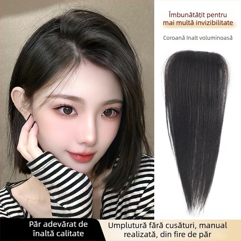 Piesă de păr țesută manual, din păr real, drept, potrivită pentru vopsire și pentru permanentă