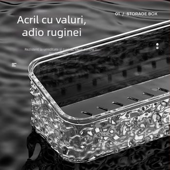Zexi poliță de baie cu model glaciar, acrilic, montat pe perete, fără găuri, 10-15 kg