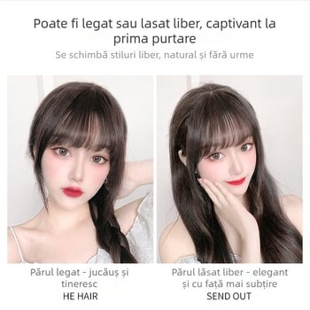 Piesă de păr pentru partea superioară a capului din păr real, cu breton franțuzesc 3D – breton invizibil natural pentru femei, potrivit pentru vopsire și permanentă