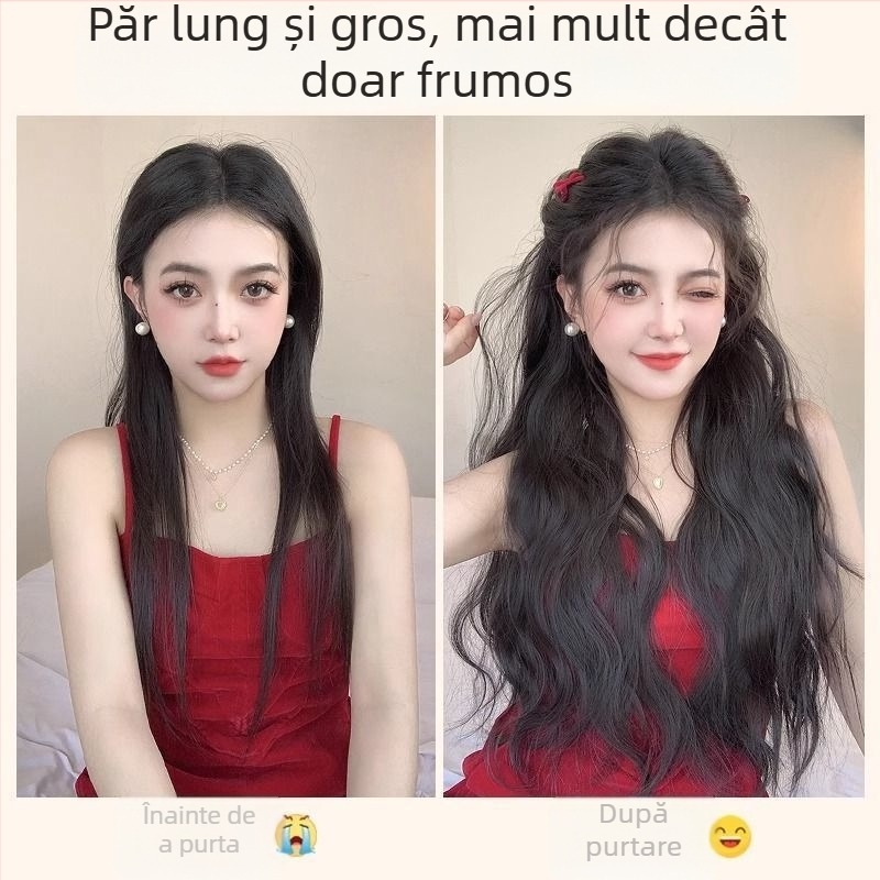 Perucă dintr-un singur păr cu bucle în valuri de apă, ușoară, aspect natural, construcție cu mecanism, mătase amestecată