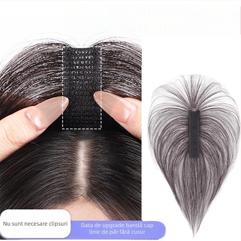 Perucă cu breton Velcro — fără agrafe, un singur patch acoperă cusăturile și adaugă volum; păr natural, realizată manual, piesă de perucă cu bază din plasă 2.5×10 cm pentru vară