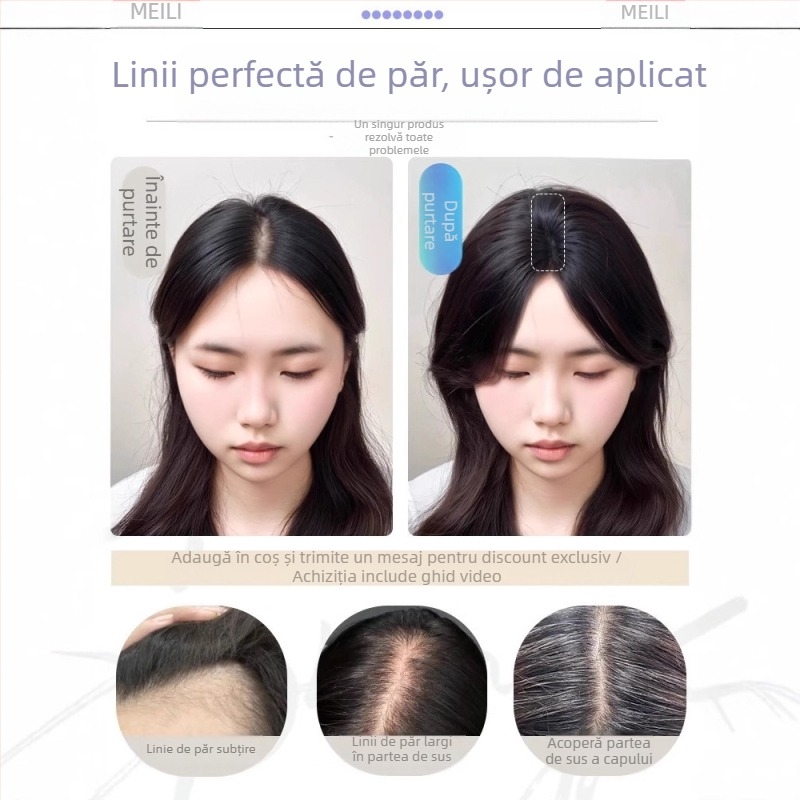 Perucă cu breton Velcro — fără agrafe, un singur patch acoperă cusăturile și adaugă volum; păr natural, realizată manual, piesă de perucă cu bază din plasă 2.5×10 cm pentru vară