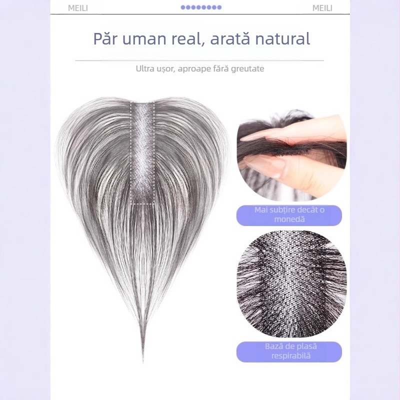 Perucă cu breton Velcro — fără agrafe, un singur patch acoperă cusăturile și adaugă volum; păr natural, realizată manual, piesă de perucă cu bază din plasă 2.5×10 cm pentru vară