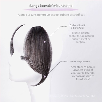 Perucă din păr natural cu Eight-Character Bangs, breton lung, țesută mecanic și manual, potrivită pentru vopsire și permamentare
