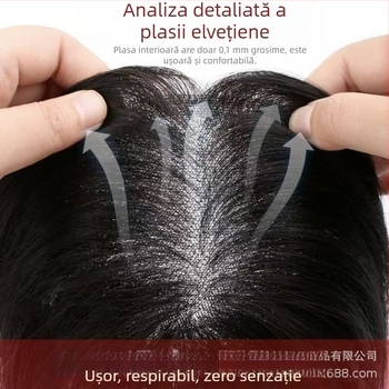 Piesă de perucă Swiss Lace, împletită manual, din păr uman real, drept, lungime 25–30 cm