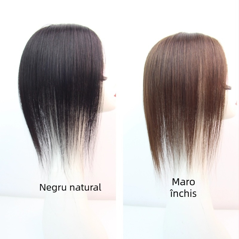 Piesă de perucă Swiss Lace, împletită manual, din păr uman real, drept, lungime 25–30 cm