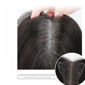 Piesă de păr pentru femei, păr uman, țesută manual, drept, deasupra capului, poate fi vopsită