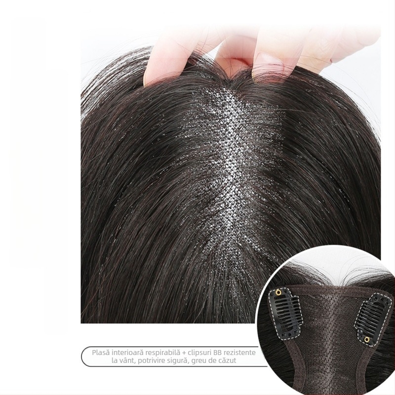 Piesă de păr pentru femei, păr uman, țesută manual, drept, deasupra capului, poate fi vopsită