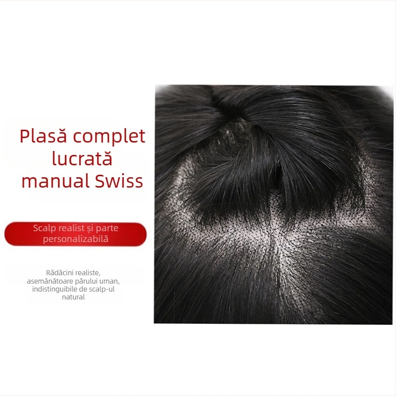 Piesă de păr pentru femei, păr uman, țesută manual, drept, deasupra capului, poate fi vopsită