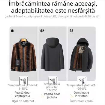 Geacă din puf de gâscă cu căptușeală detașabilă – exterior acrilic, grosime extra 501–600 g/m², căptușeală termică, păstrează căldura