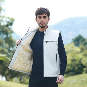 Vesta bumbac umplută pentru bărbați, căptușită cu fleece, croială lejeră, țesătură poliester, buzunare cu fermoar