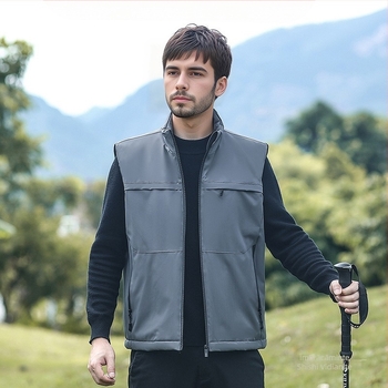 Vesta bumbac umplută pentru bărbați, căptușită cu fleece, croială lejeră, țesătură poliester, buzunare cu fermoar