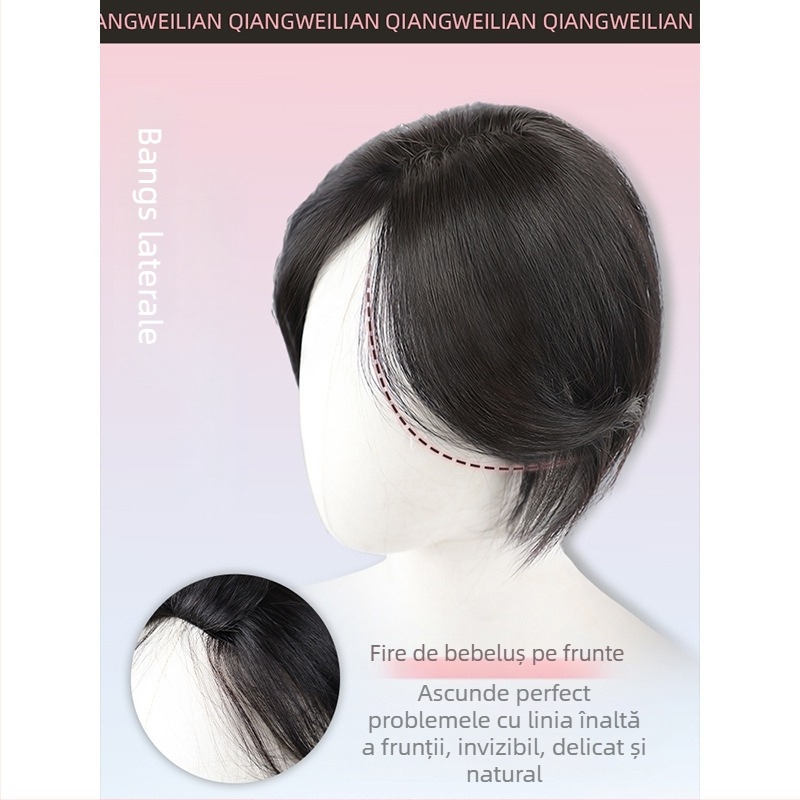 Extensii de păr — păr real uman, semi-croșetat manual, păr drept, model 9×9 breton în formă de opt, poate fi vopsit și îndreptat.