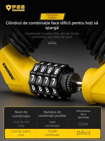 Încuietoare cu cod pentru cască, bicicletă de munte, cărucior și bagaje - metal, EROADE, unisex