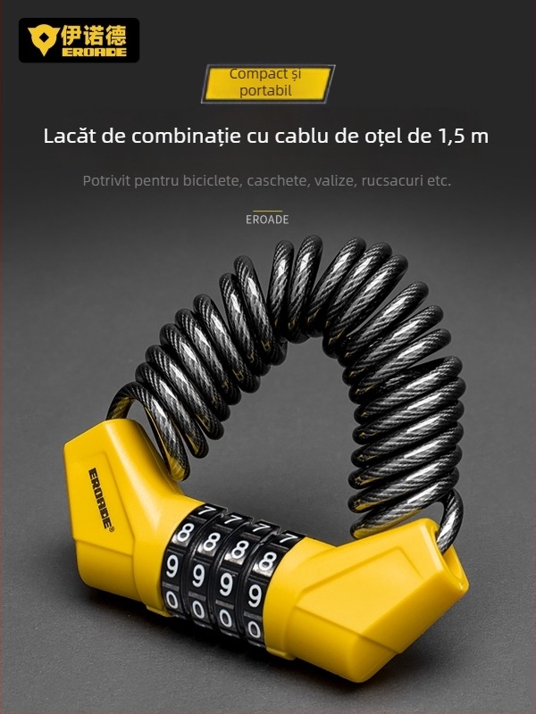 Încuietoare cu cod pentru cască, bicicletă de munte, cărucior și bagaje - metal, EROADE, unisex