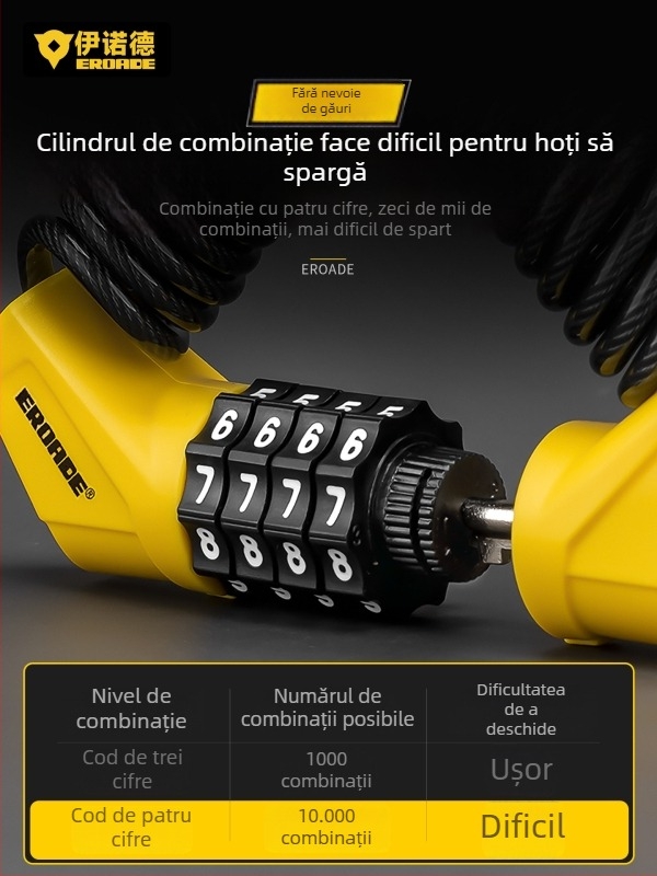Încuietoare cu cod pentru cască, bicicletă de munte, cărucior și bagaje - metal, EROADE, unisex