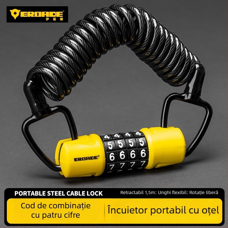 Încuietoare cu cod pentru cască, bicicletă de munte, cărucior și bagaje - metal, EROADE, unisex
