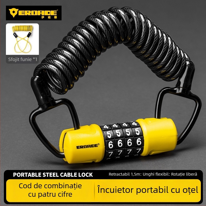 Încuietoare cu cod pentru cască, bicicletă de munte, cărucior și bagaje - metal, EROADE, unisex