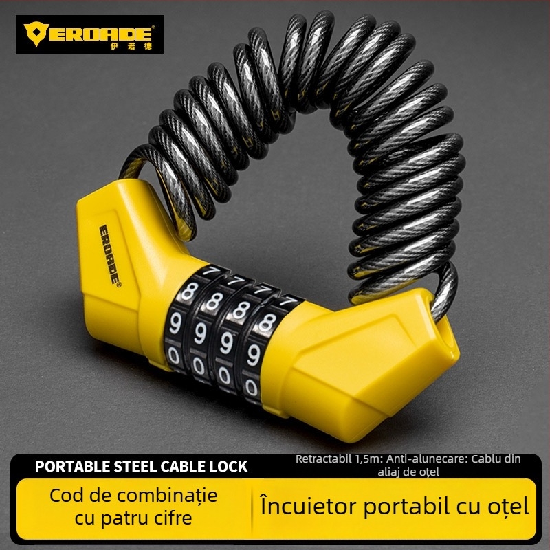 Încuietoare cu cod pentru cască, bicicletă de munte, cărucior și bagaje - metal, EROADE, unisex