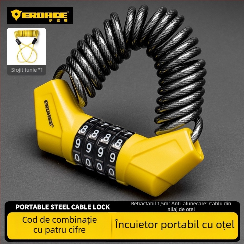 Încuietoare cu cod pentru cască, bicicletă de munte, cărucior și bagaje - metal, EROADE, unisex