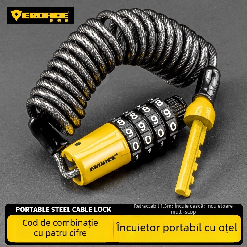 Încuietoare cu cod pentru cască, bicicletă de munte, cărucior și bagaje - metal, EROADE, unisex