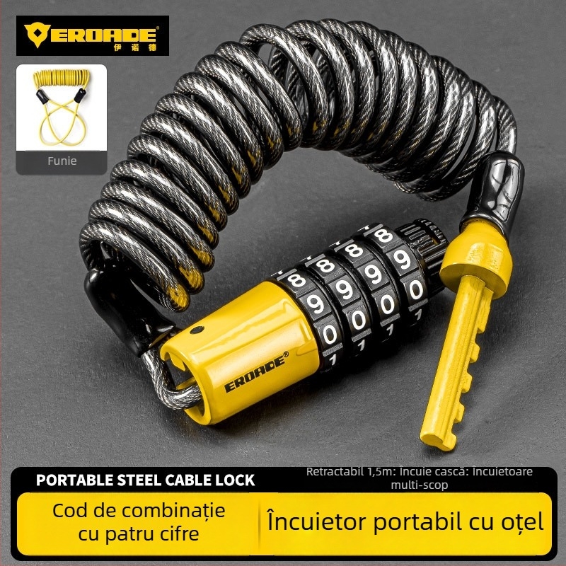 Încuietoare cu cod pentru cască, bicicletă de munte, cărucior și bagaje - metal, EROADE, unisex
