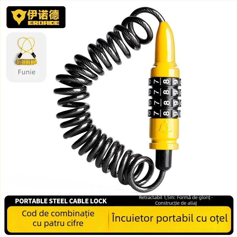 Încuietoare cu cod pentru cască, bicicletă de munte, cărucior și bagaje - metal, EROADE, unisex